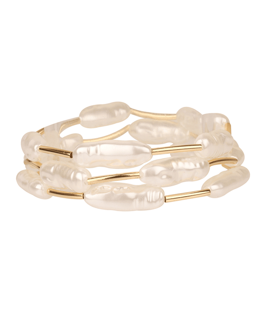 Organic Shape Pearl & Bar Elastic Bracelet