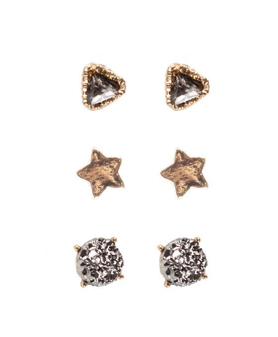 Metal Druzy 3 Pair Earring