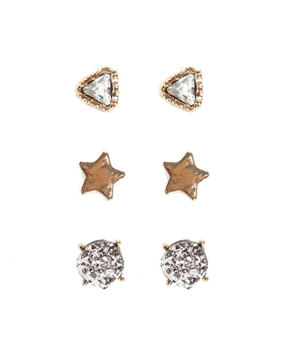 Metal Druzy 3 Pair Earring