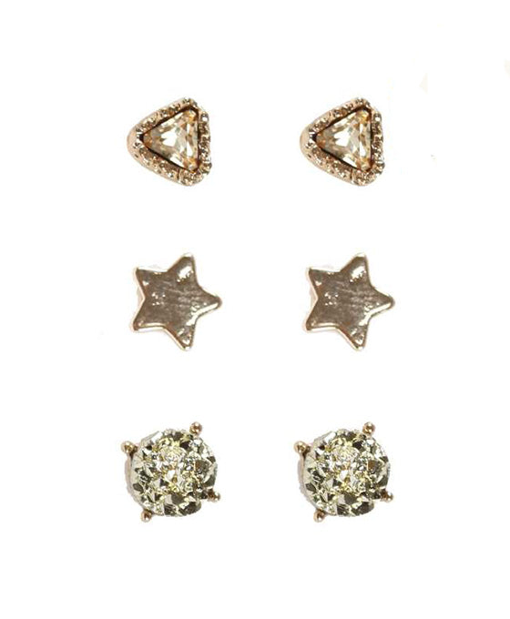 Metal Druzy 3 Pair Earring