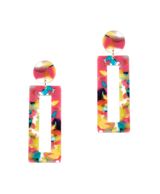 Celluloid Open Cut Rectangle Post Earring
