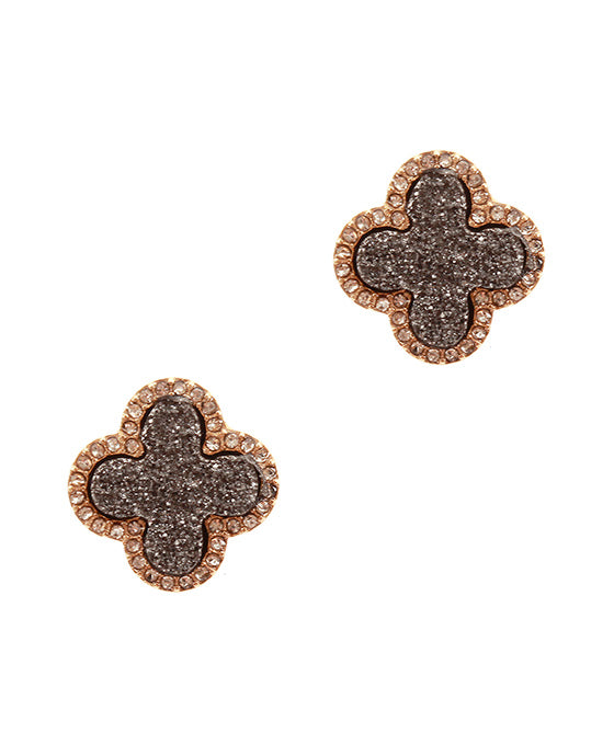 Druzy & Crystal Clover Post Earring