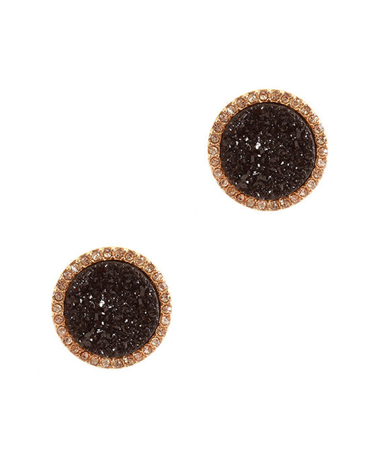 Druzy & Crystal Round Post Earring