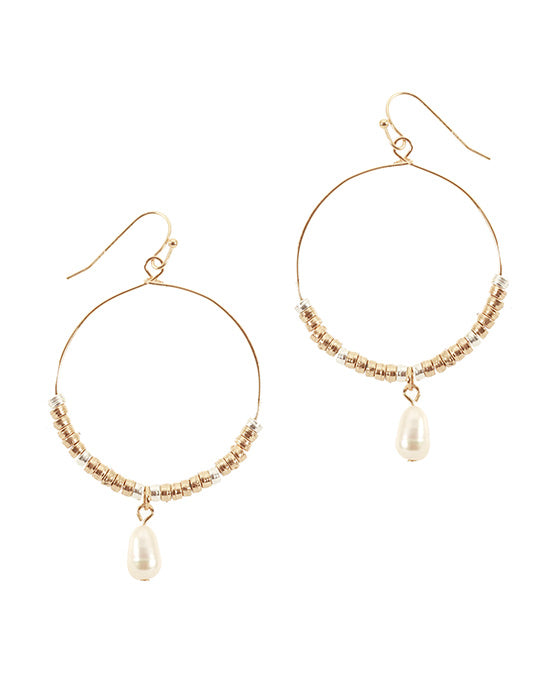 Metal Nugget w Fresh Water Pearl Earring