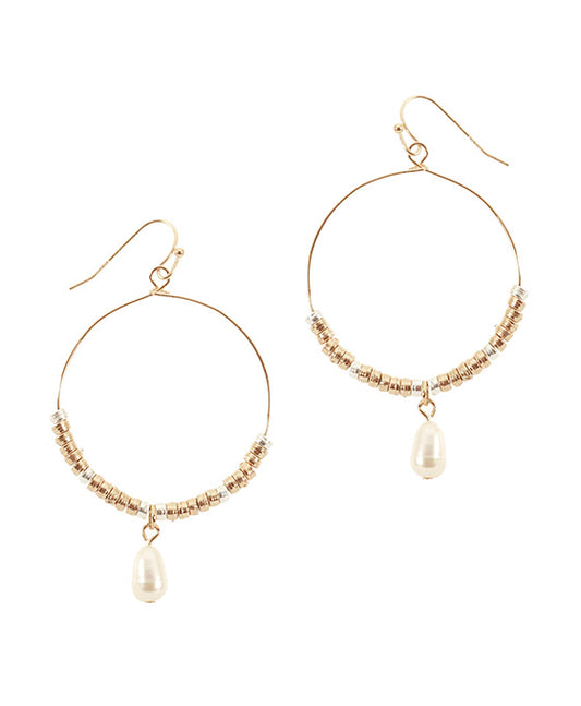 Metal Nugget w Fresh Water Pearl Earring