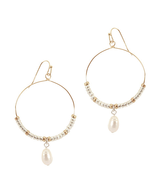 Metal Nugget w Fresh Water Pearl Earring