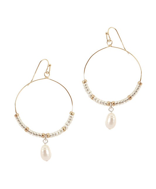 Metal Nugget w Fresh Water Pearl Earring