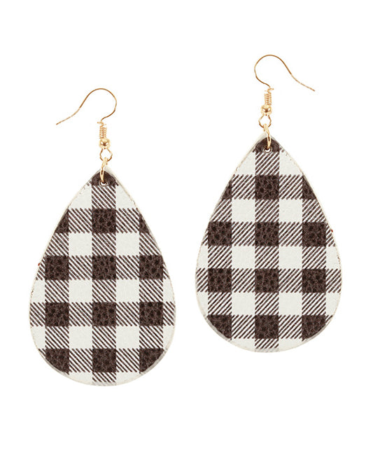 Leather Pattern Buffalo Plaid Teardrop Earring