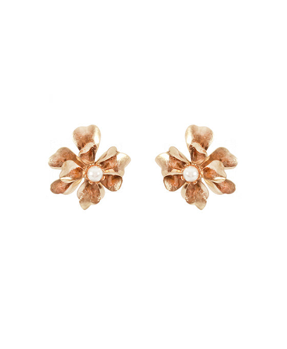Metal Plastic Pearl Flower Post Earring