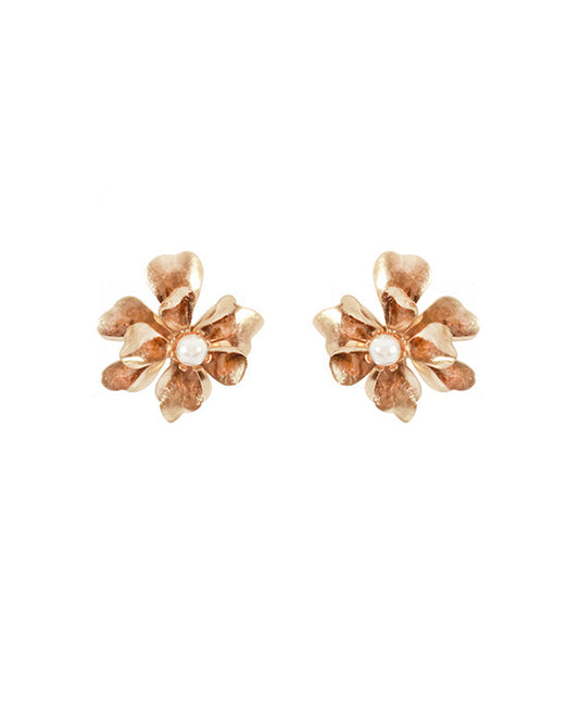 Metal Plastic Pearl Flower Post Earring