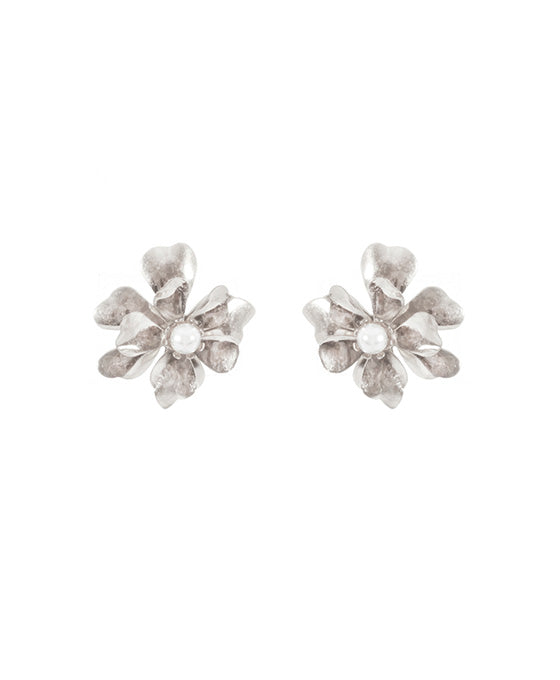 Metal Plastic Pearl Flower Post Earring