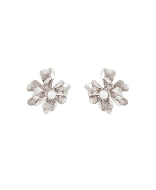 Metal Plastic Pearl Flower Post Earring