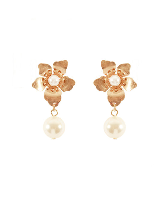 Metal Plastic Pearl Flower Post Earring