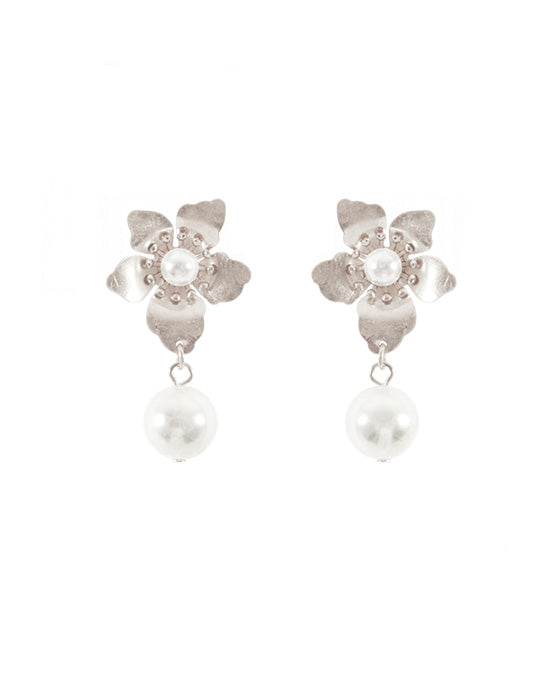 Metal Plastic Pearl Flower Post Earring