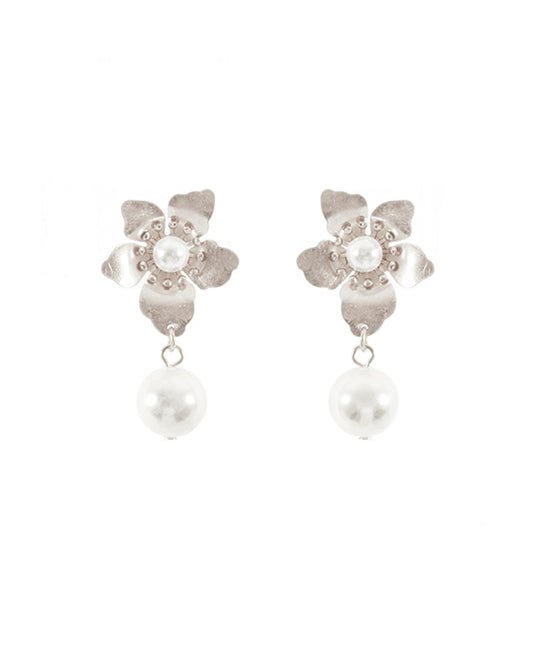 Metal Plastic Pearl Flower Post Earring