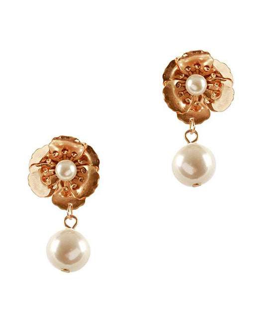 Metal Plastic Pearl Flower Post Earring