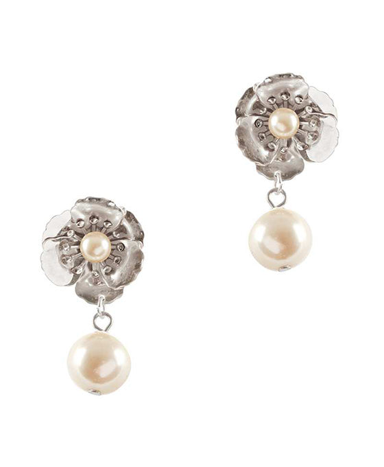 Metal Plastic Pearl Flower Post Earring