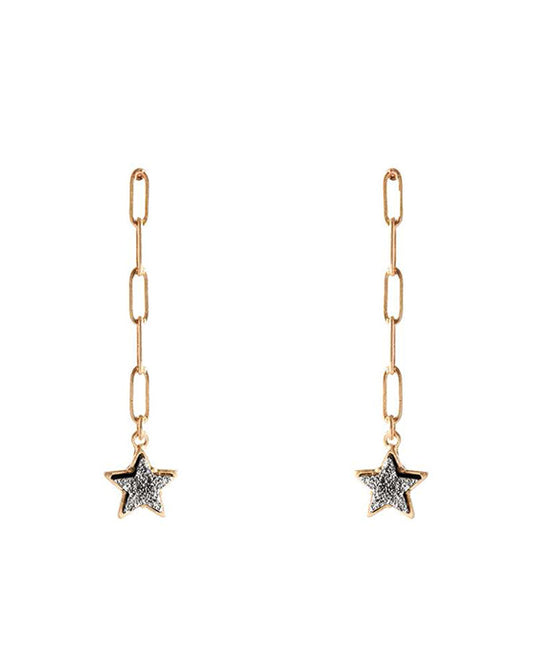 Druzy Metal Link Star Post Earring