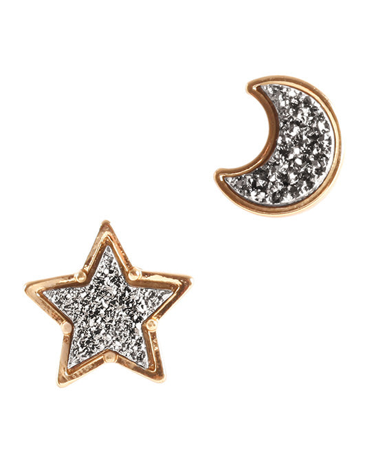 Druzy Star & Moon Post Earring