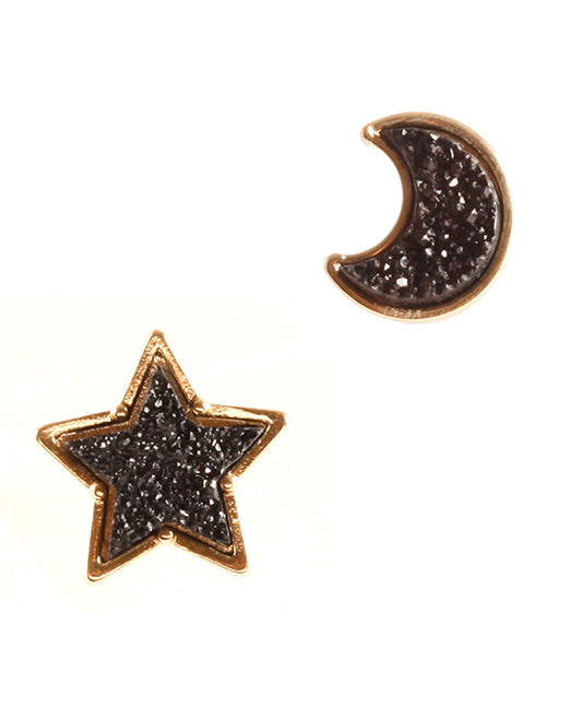 Druzy Star & Moon Post Earring