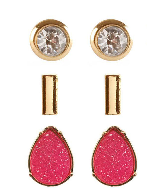 Druzy Rhinestone 3 Pair Post Earring