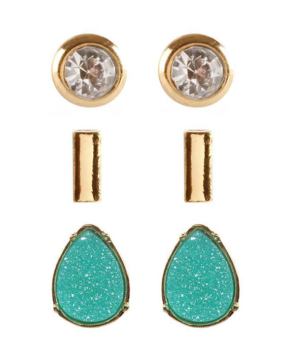 Druzy Rhinestone 3 Pair Post Earring