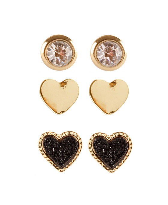 Druzy & Rhinestone 3 Pair Post Earring