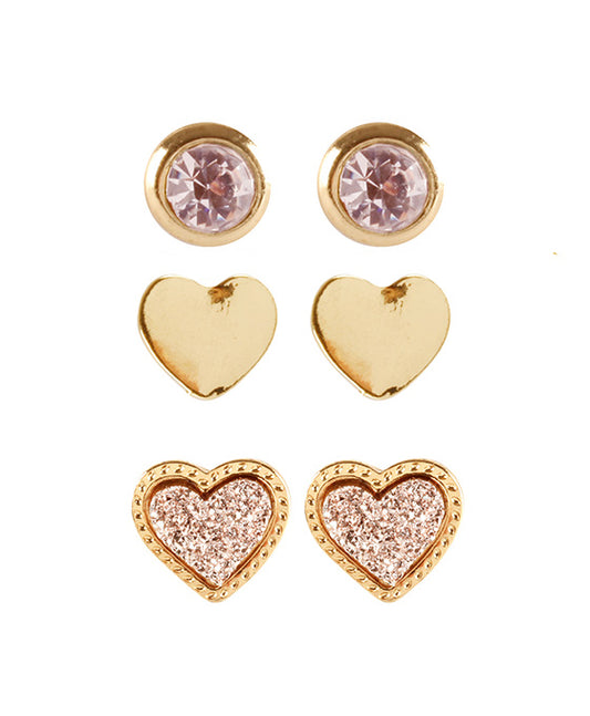 Druzy & Rhinestone 3 Pair Post Earring