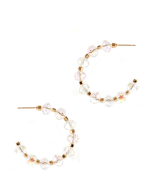 Glass Bead Metal Hoop Earring