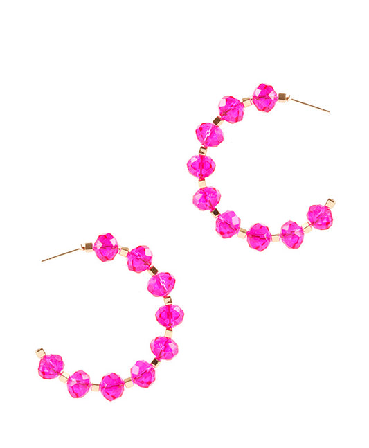Glass Bead Metal Hoop Earring