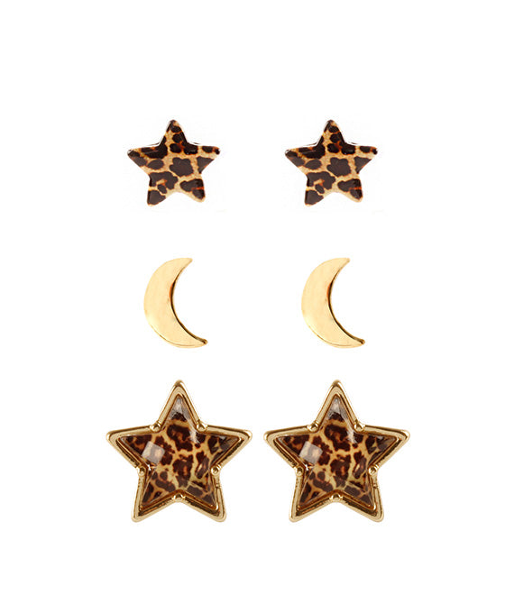 Epoxy Star Animal Print 3 Pair Post Earring