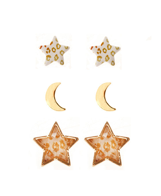 Epoxy Star Animal Print 3 Pair Post Earring