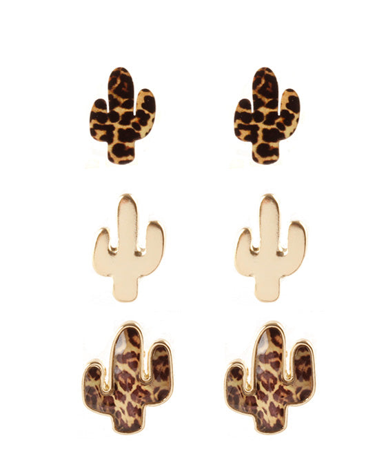 Epoxy 3 Pair Animal Print Cactus Earring