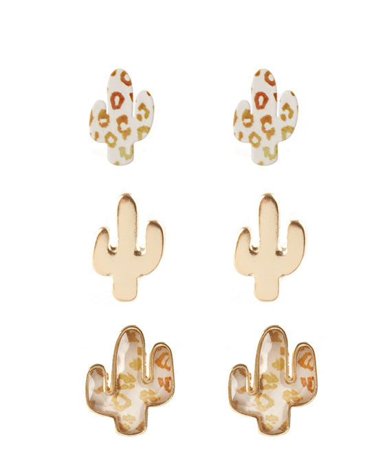 Epoxy 3 Pair Animal Print Cactus Earring
