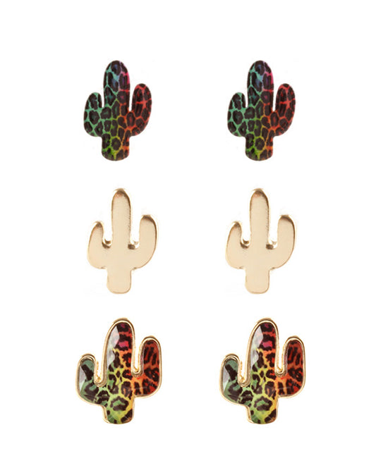 Epoxy 3 Pair Animal Print Cactus Earring