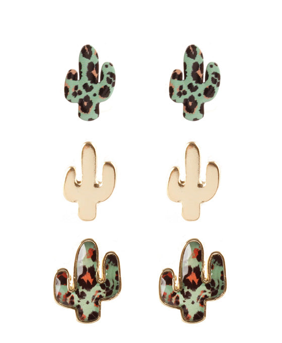 Epoxy 3 Pair Animal Print Cactus Earring