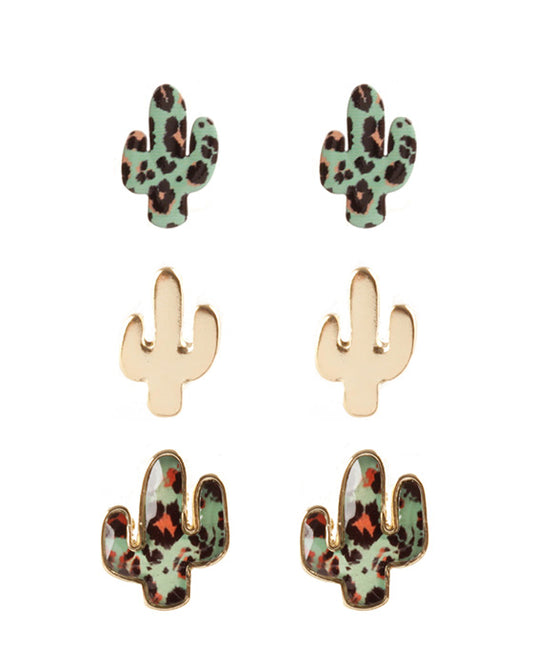 Epoxy 3 Pair Animal Print Cactus Earring