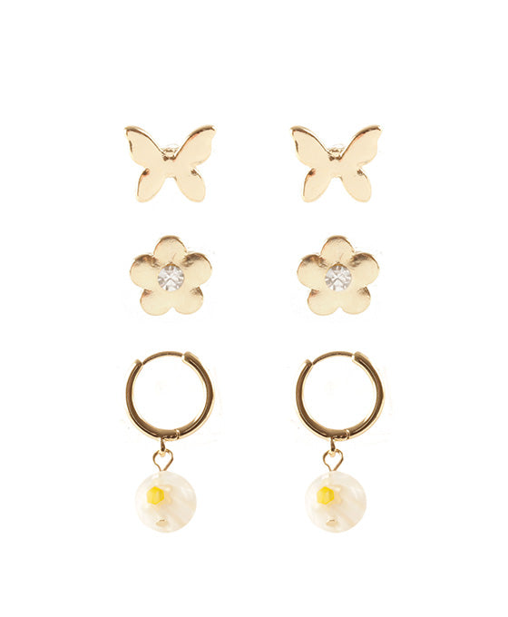 Glass 3 Pair Flower Earring Set