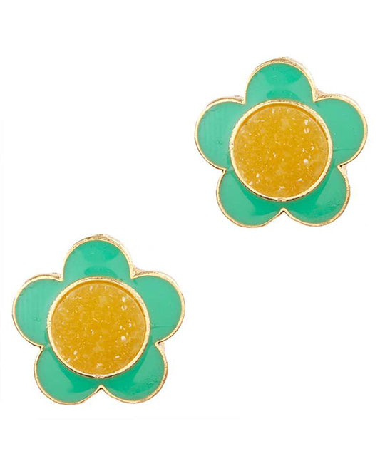 Druzy Metal Color Coating Flower Post Earring