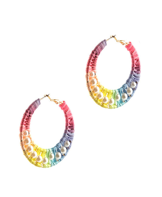 Pearl Rattan Hoop Pincatch Earring