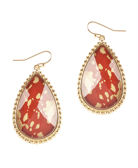 Epoxy Cowhide Teardrop Earring