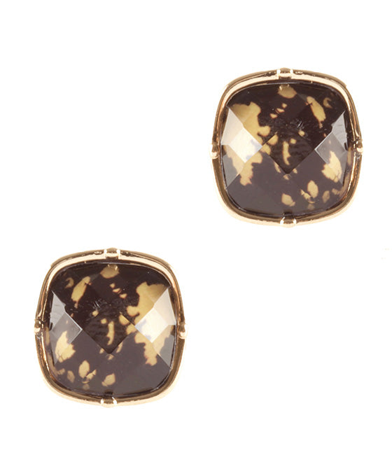 Epoxy Cowhide Square Post Earring