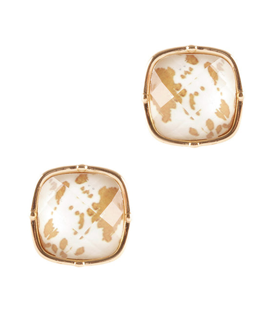 Epoxy Cowhide Square Post Earring