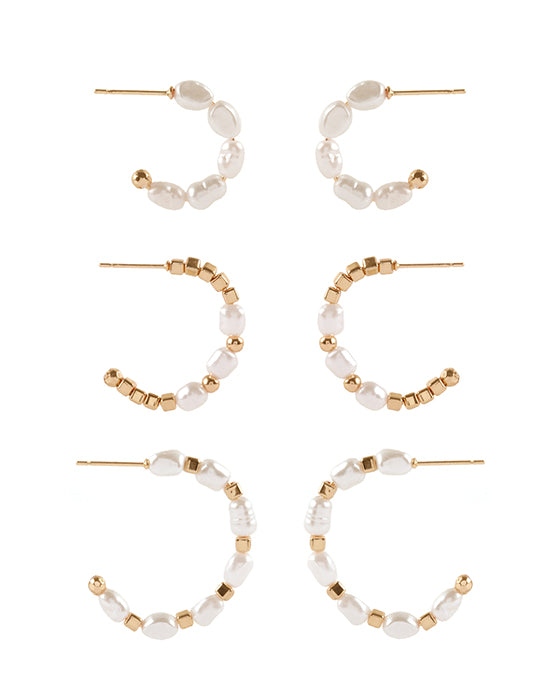 Fresh Water Pearl 3 Pair Hoop Earring