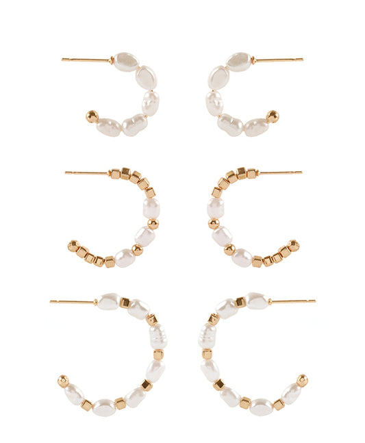 Fresh Water Pearl 3 Pair Hoop Earring
