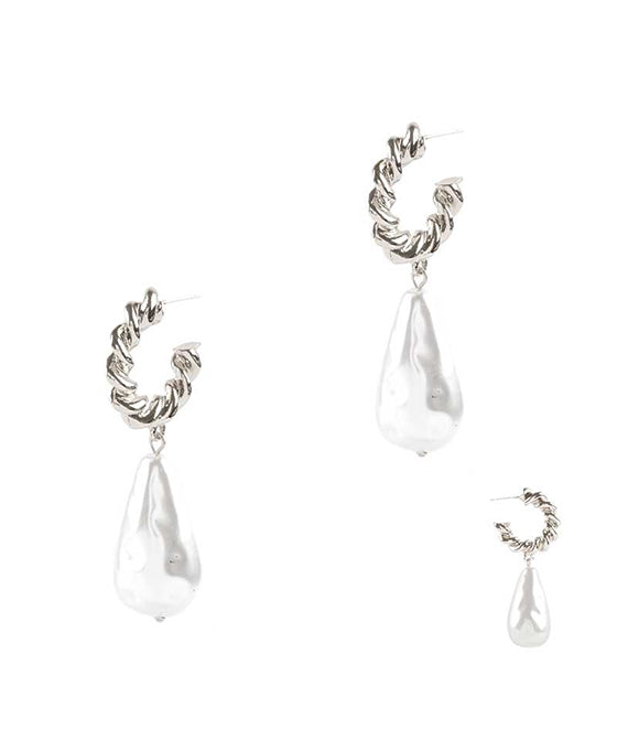 Pearl Metal Hoop Earring