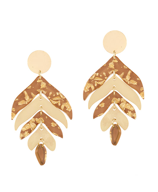 Acetate w/ Metalflake Leaf Post Earring
