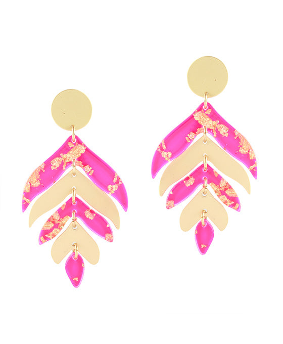 Acetate w/ Metalflake Leaf Post Earring