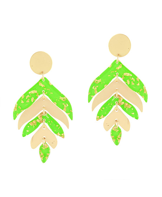 Acetate w/ Metalflake Leaf Post Earring