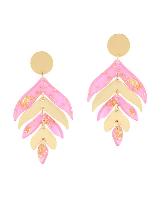 Acetate w/ Metalflake Leaf Post Earring